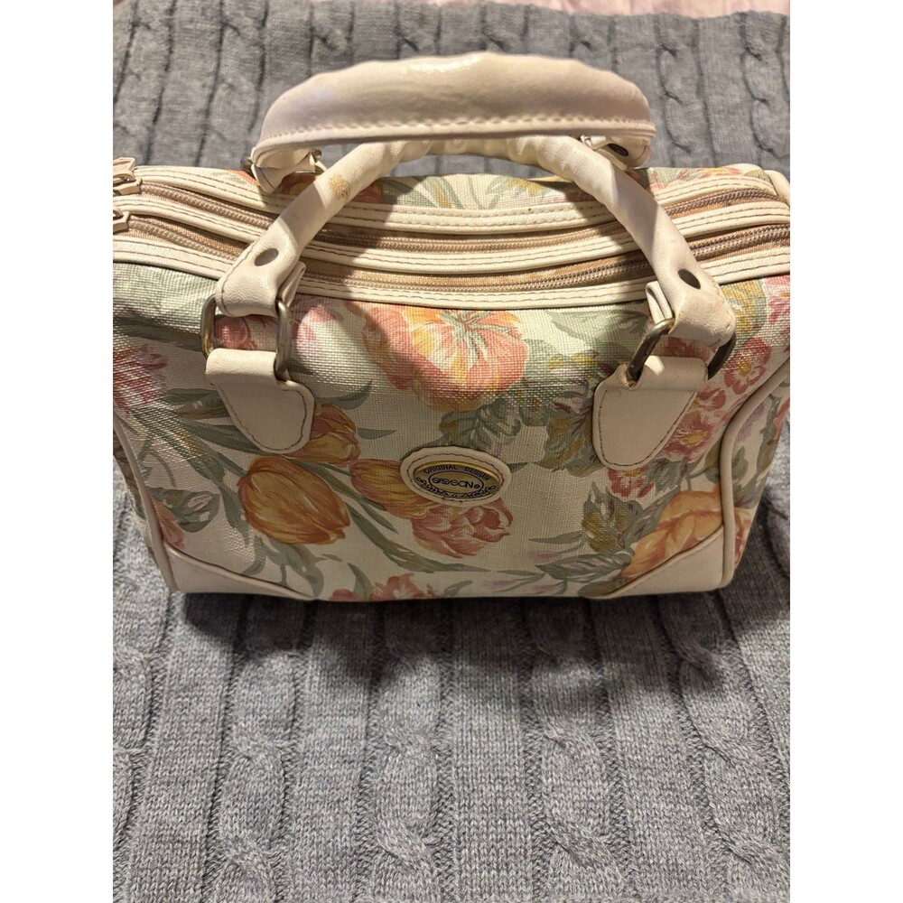 Vintage Sasson Pastel Tulip Floral Tapestry Satchel Handbag 1980s